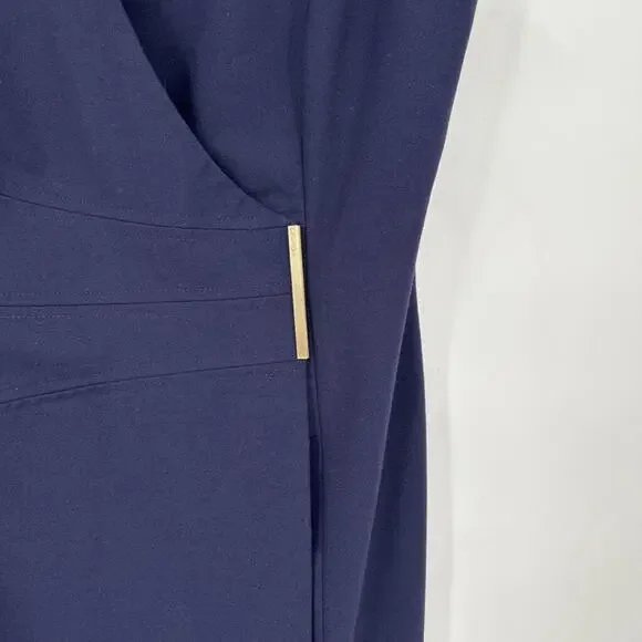Women's Calvin Klein Cap Sleeve Crossover Wrap Navy Blue Dress 10 - Picture 4 of 6